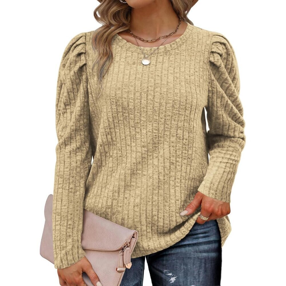 Plus Size Women's Knit Top Ribbed Crew Neck Long Sleeve Dressy Tunic XL-5XL